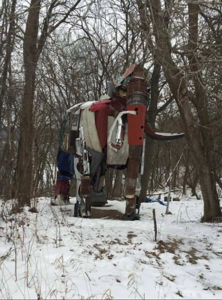 wooly mammoth sculpture in snow