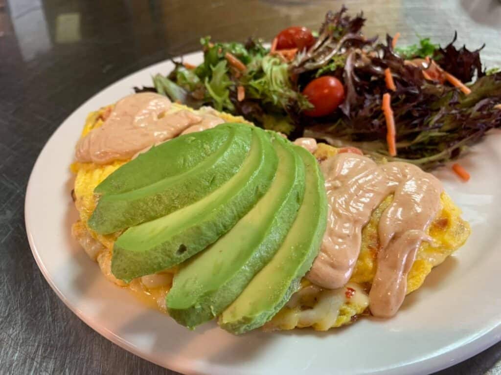 omelette with avocado on top