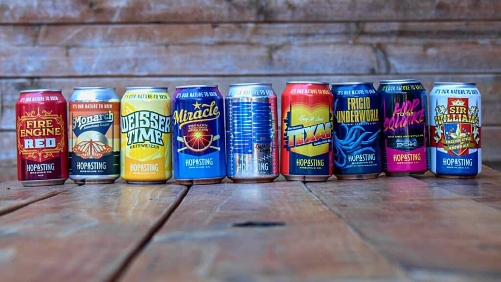 Hop and Sting beer cans