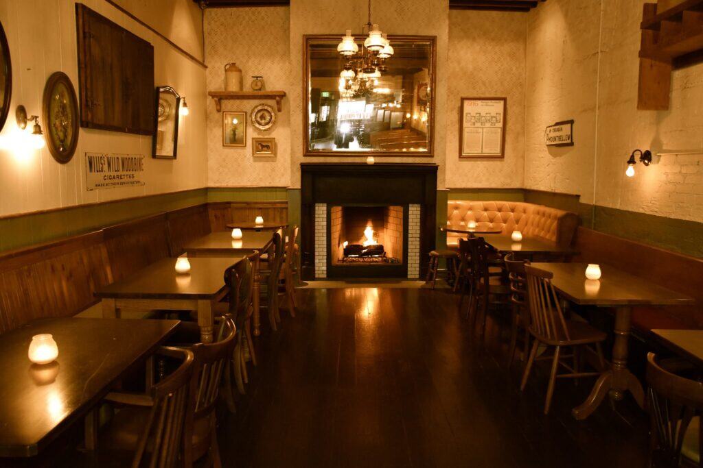 candlelit pub tables