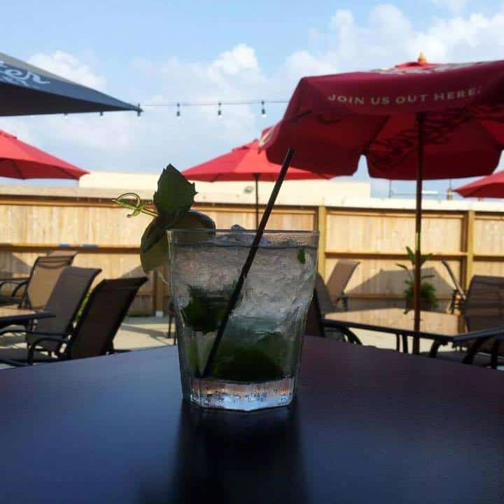drink in glass on patio