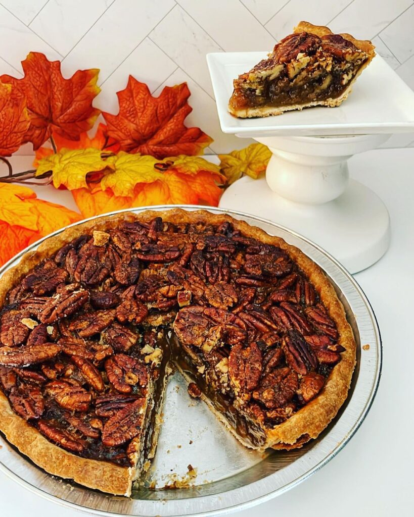 pecan pie with fall leaves