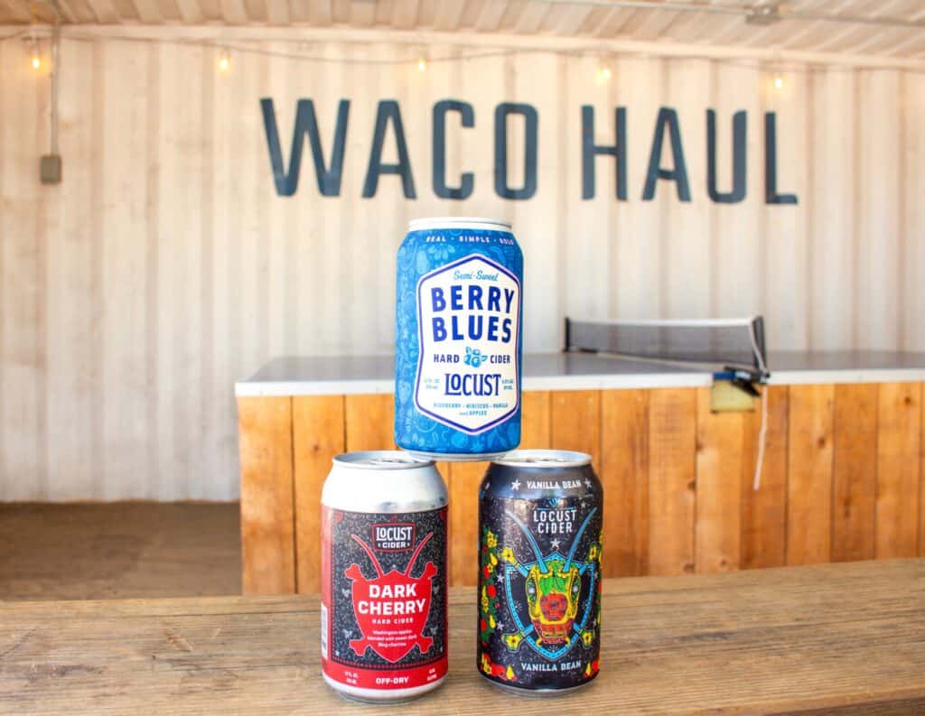 Locust Cider cans at Waco Haul