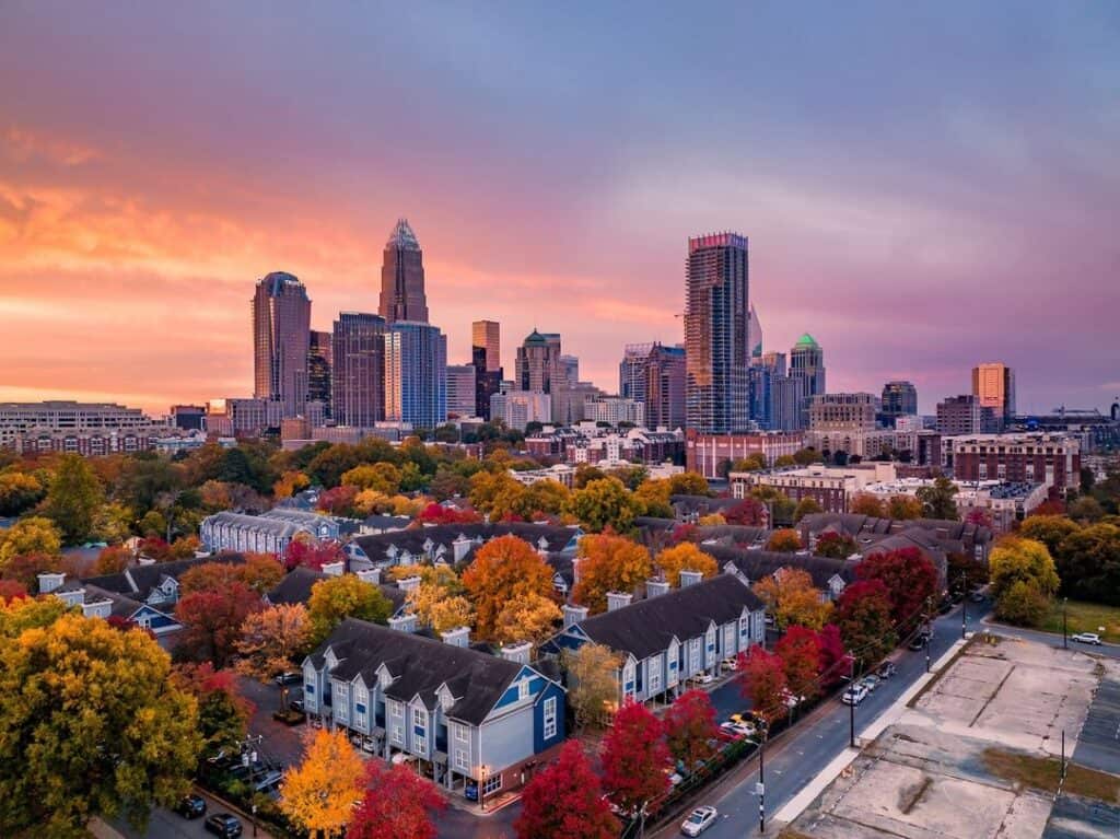 Charlotte skyline in fall