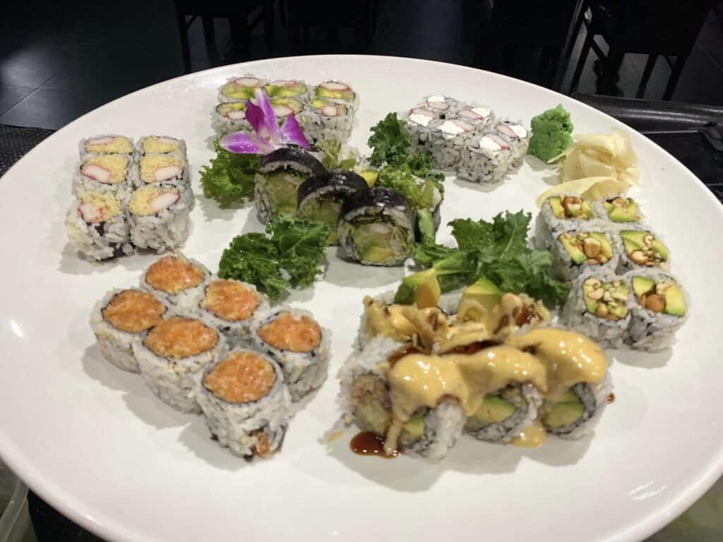 platter of sushi rolls