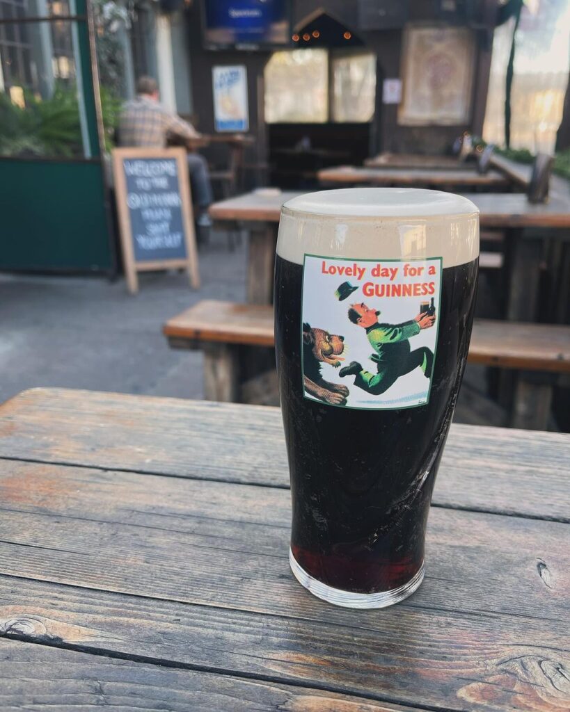 Guinness pint on outdoor table