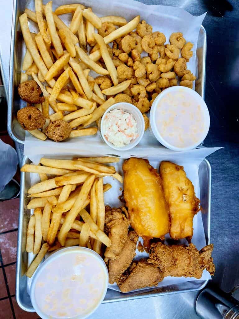 fish and chips in to-go container