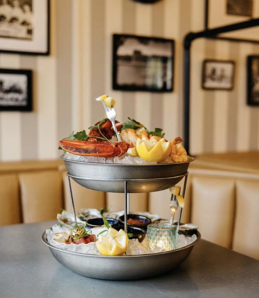 seafood tower on table
