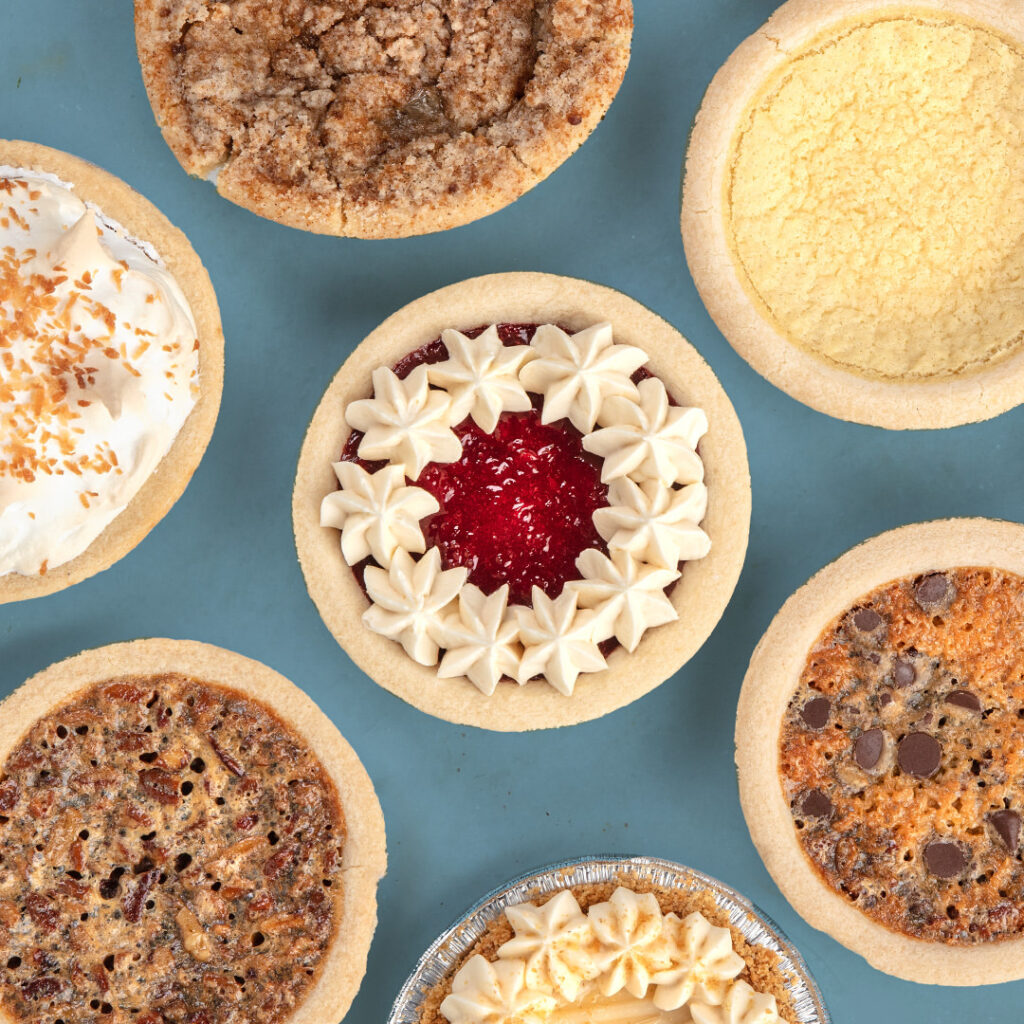multiple pies blue background