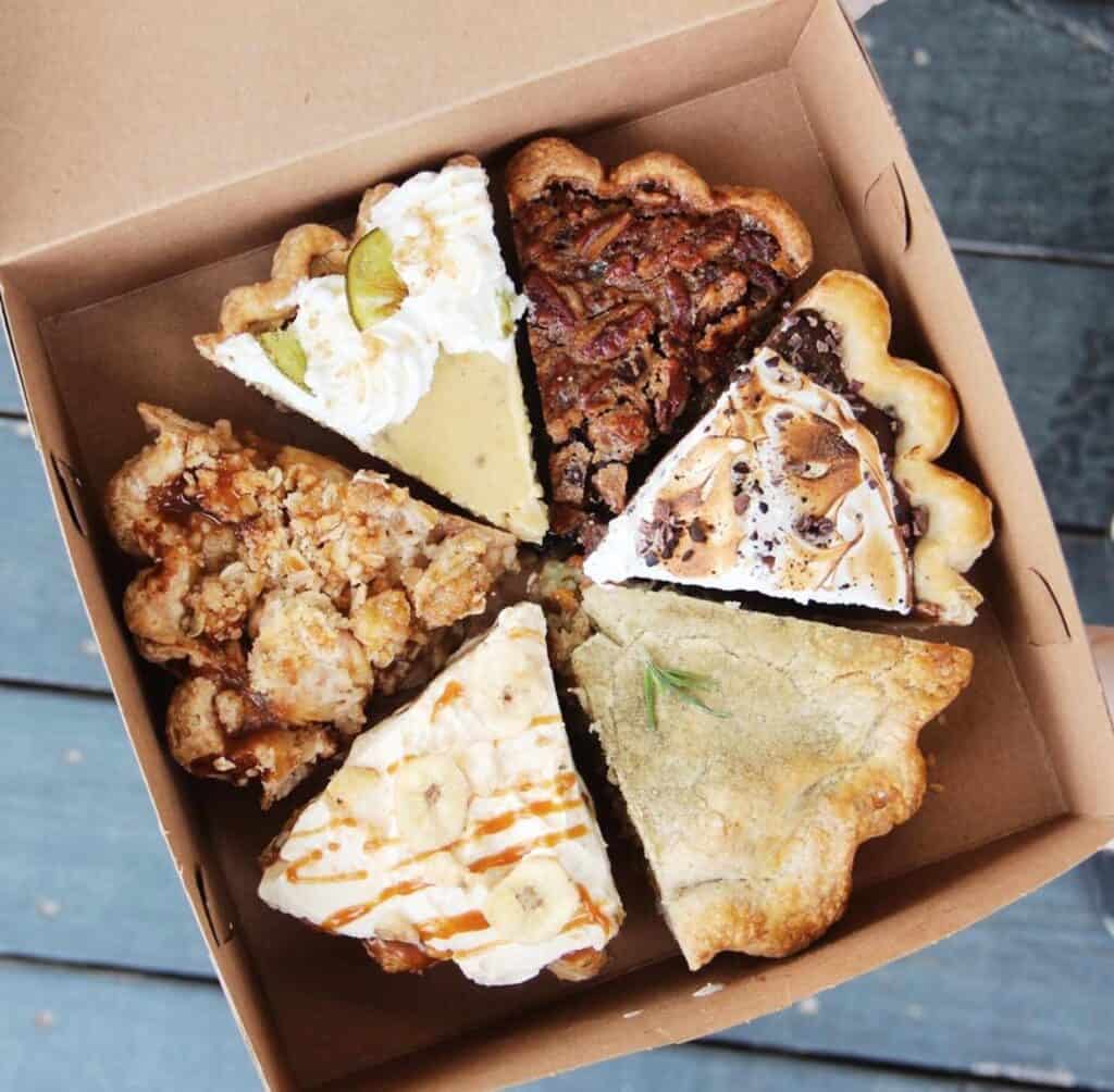 six slices of pie in box