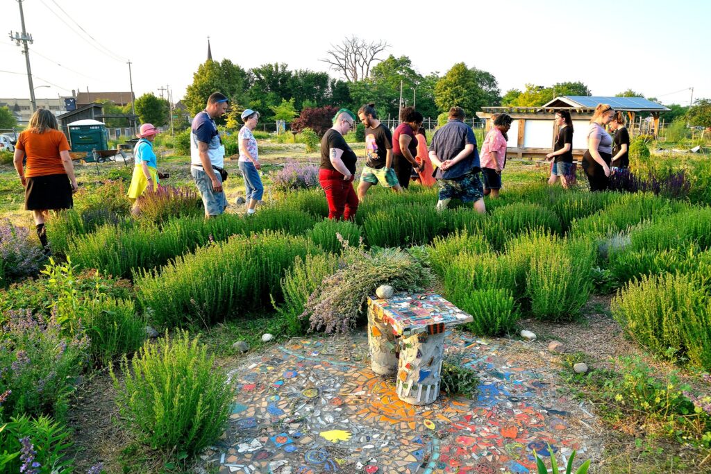 people walking in Alice's Garden Urban Farm