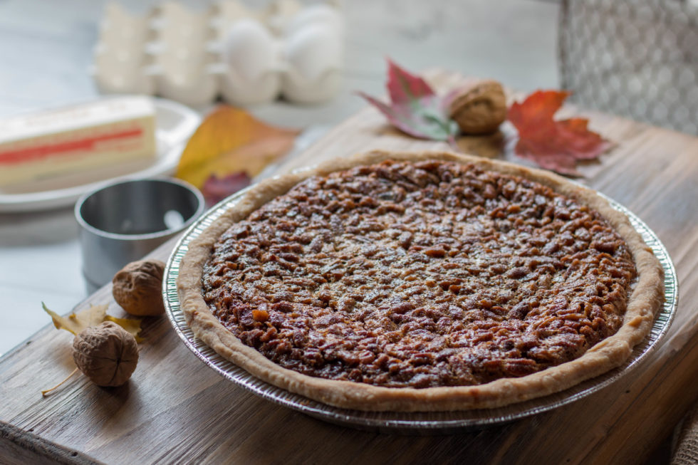 pecan pie on table