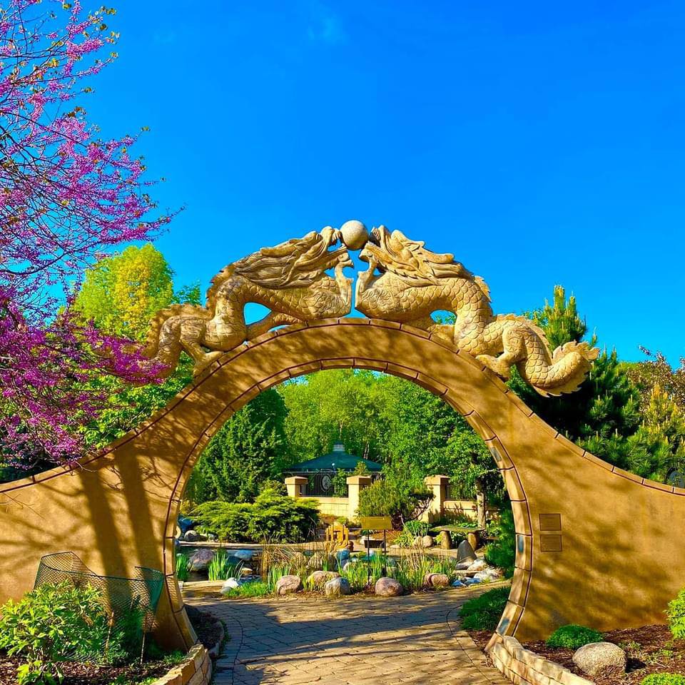 ornate entrance to Riverside International Friendship Gardens