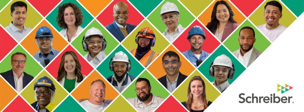 faces of Schreiber Food employees with logo