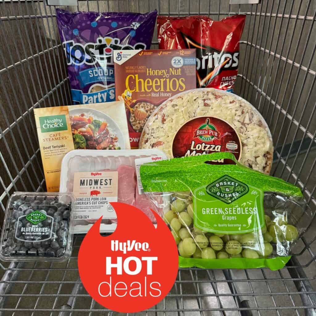 grocery cart with product and "hot deals" graphic