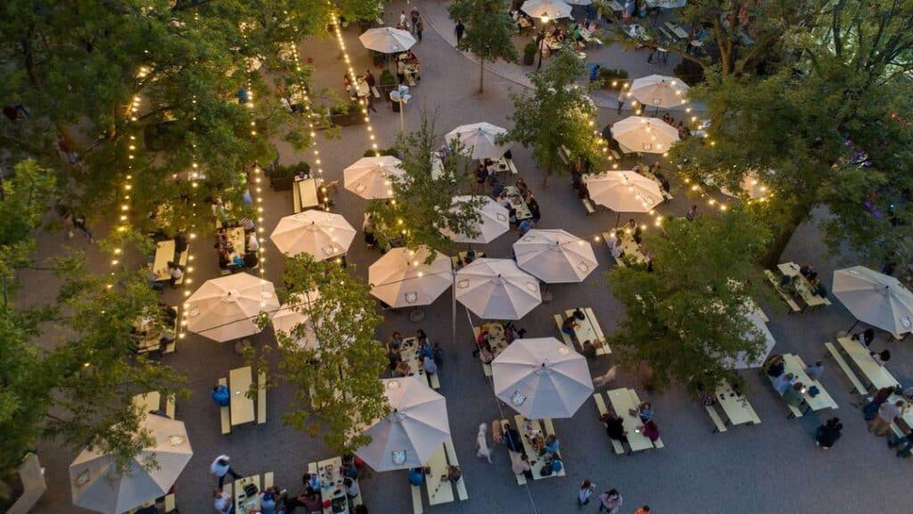 The Olde Mecklenburg Brewery biergarten from above