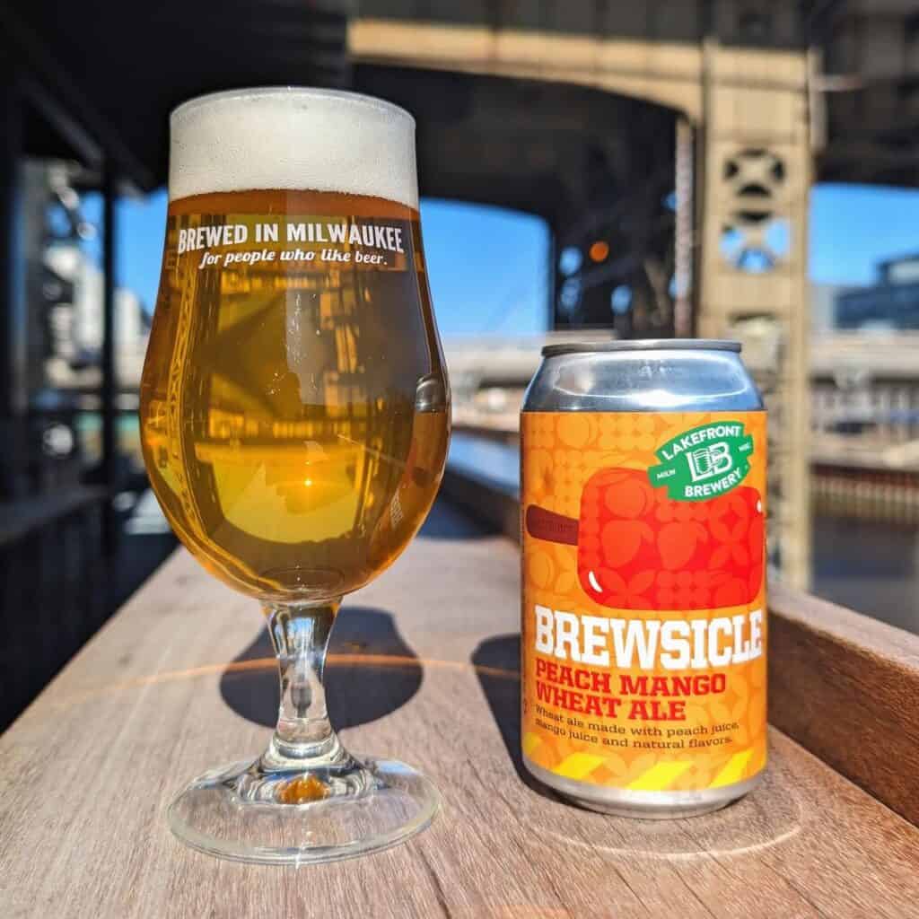 beer and can outside at Lakefront Brewery