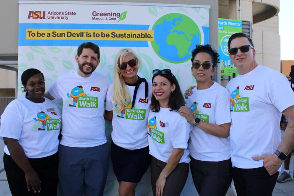 Earth Day Stadium Walk participants posing in their event T shirts ASU  Community Union x